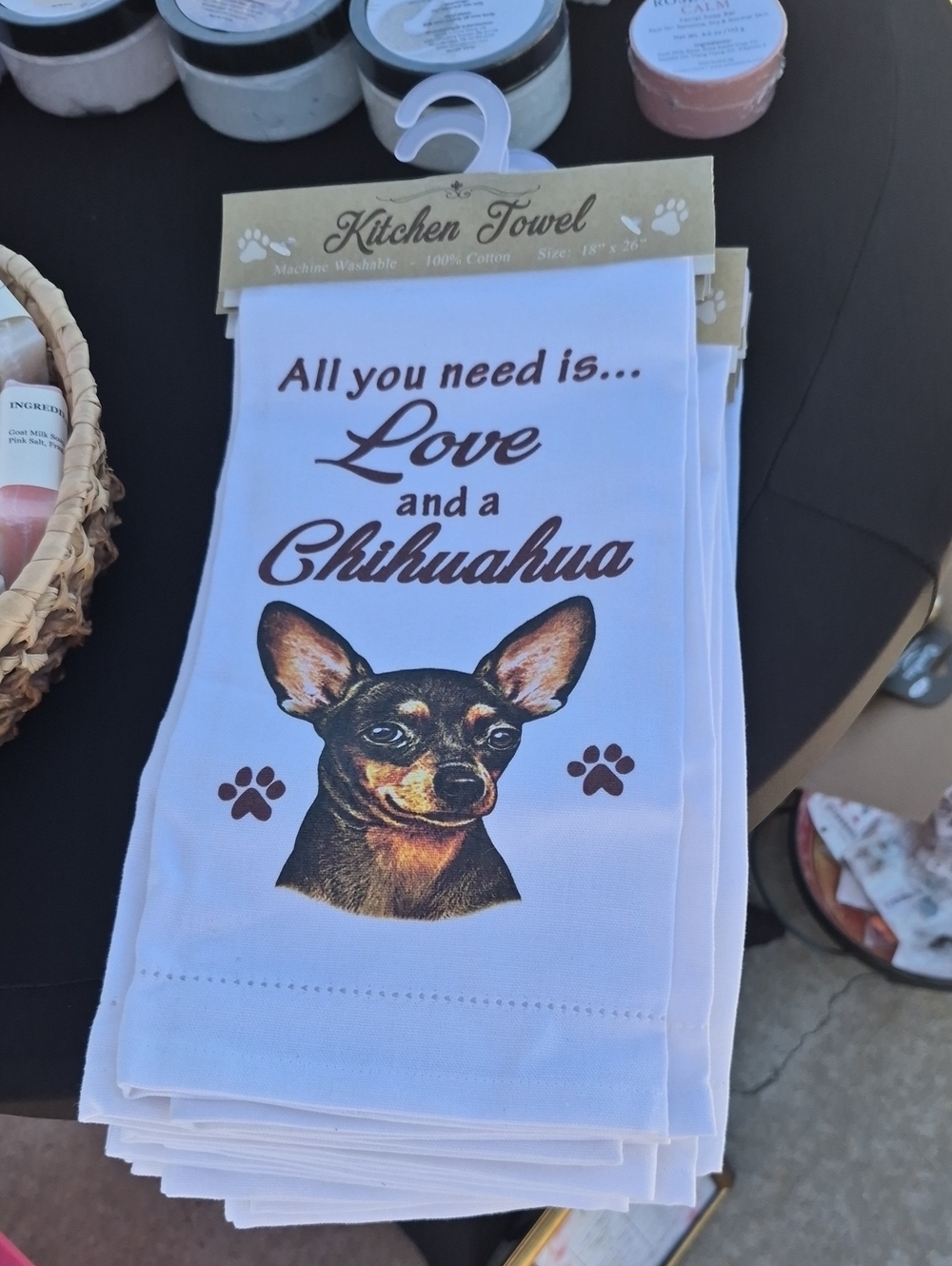 Chihuahua Kitchen Towel - White with Brown Print